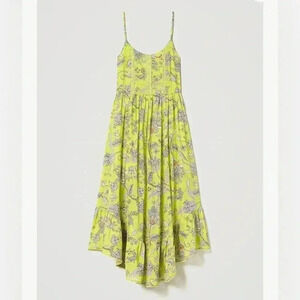 Twinset Long Floral Muslin High- Low Maxi Dress In Pistachio Sz 8